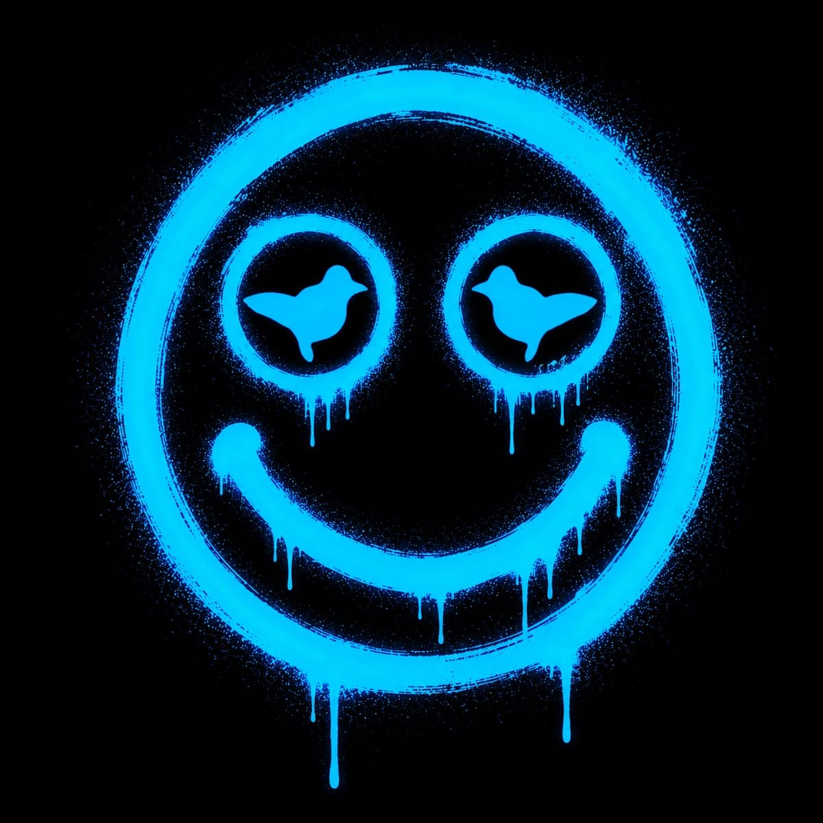 The DOVEDUP spray smiley with dove eyes in electric blue on black