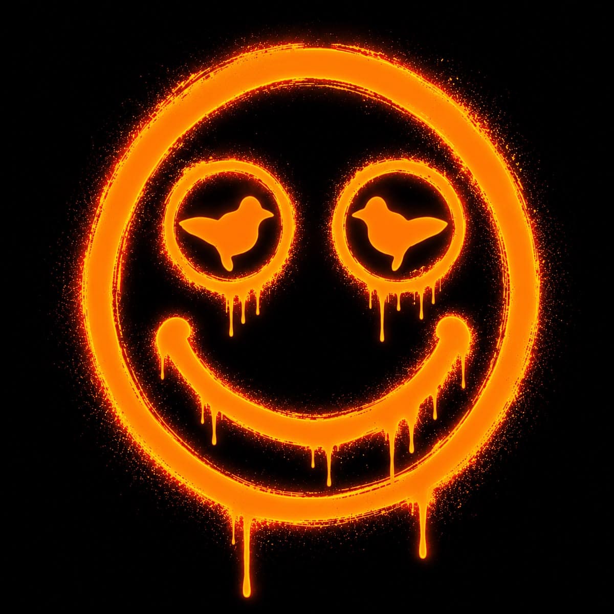 The DOVEDUP spray smiley with dove eyes in molten orange on black