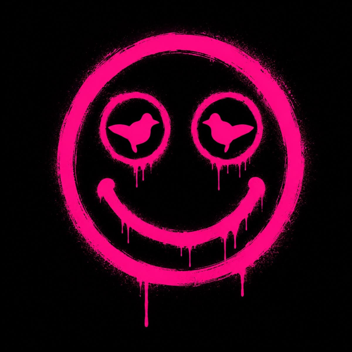 The DOVEDUP spray smiley with dove eyes in pink on black
